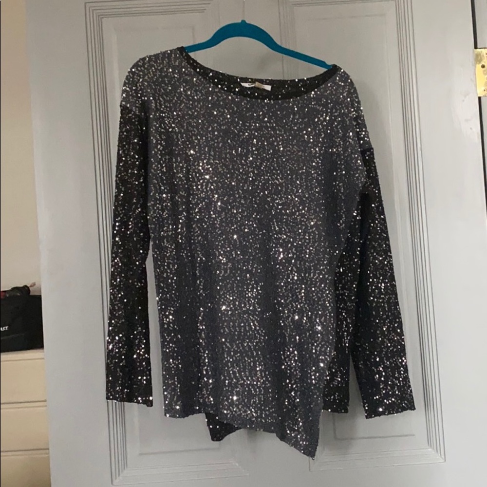 DKNYC Sequin Asymmetrical Hem Sweater